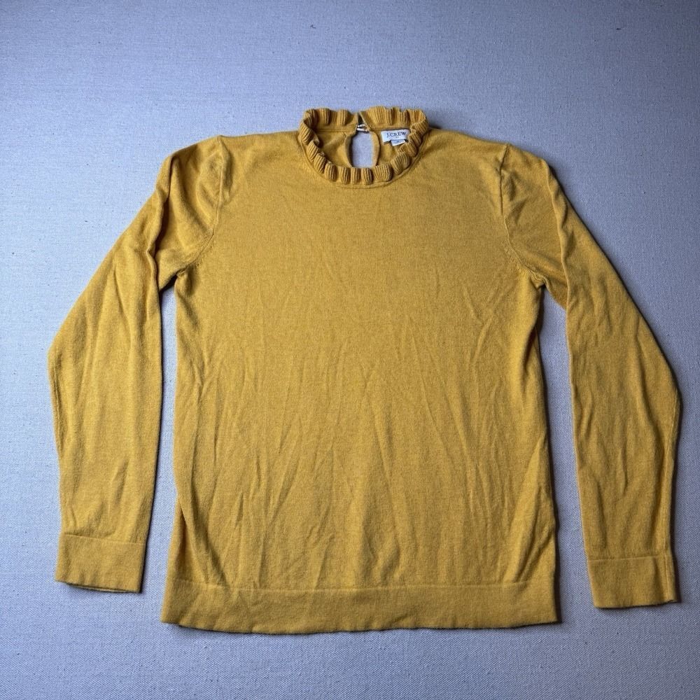 J. Crew Mustard Ruffle-Neck Lightweight Sweater Small